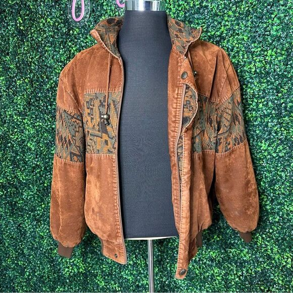 Vintage Brown Aztec Western Navajo Native Bomber Knit Jacket Sz L - Picture 4 of 14
